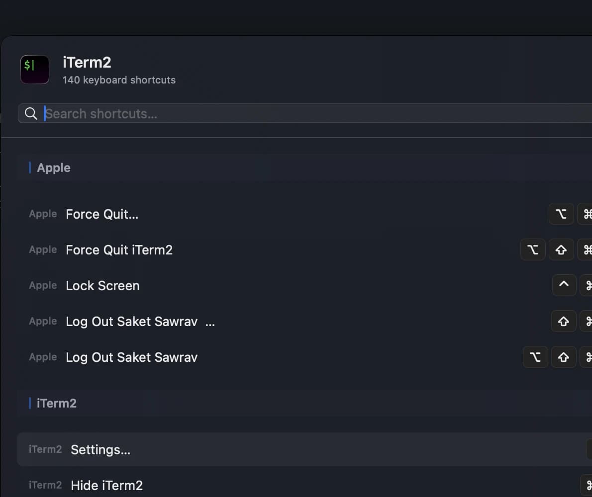 Keylume shortcut overlay panel